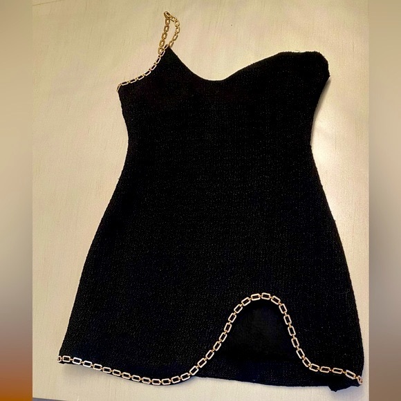 Dresses & Skirts - Vintage black tweed dress, vintage style, gold detailing. SHIP FAST!!